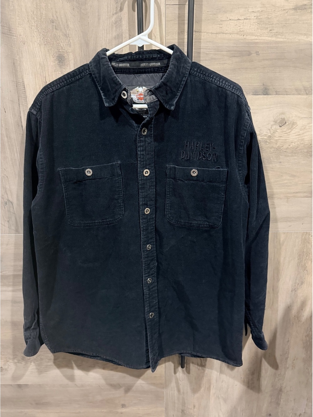 Harley Davidson 2008 men’s M Black Corduroy Shacket Overshirt Embroidered